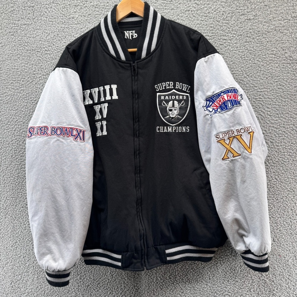 Oakland Raiders Jacket Super Bowl Champions Mens Large Reversible